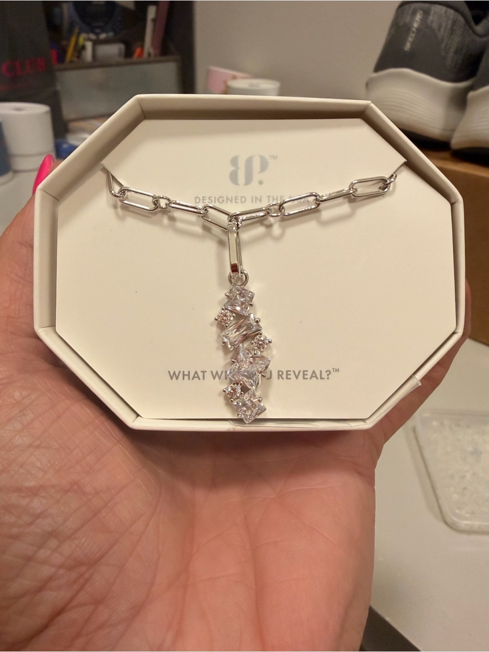 Bomb Party NWT! Silver Diamond CZ Necklace April 2026 Birthday